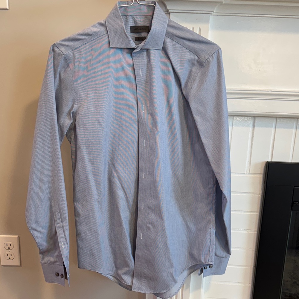 Calvin Klein Blue Dress Shirt Slim Fit Non Iron